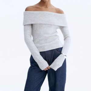 NWT H&M Cropped Off-the-Shoulder Ribbed Sweater - Beige